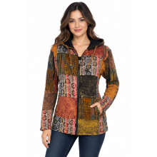 Cotton Multi Patchwork Block Print Fleece Lining Zip Jacket  D631