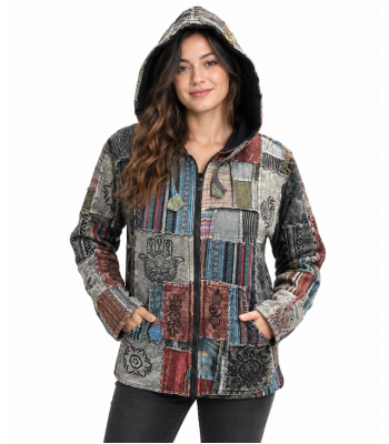 Cotton Zip Patchwork  Lining Jacket D901 