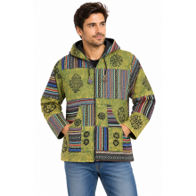 Cotton Multi Patchwork Jungle Beauty Block Print Fleece Lining Jacket DT160