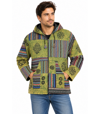 Cotton Multi Patchwork Jungle Beauty Block Print Fleece Lining Jacket DT160 
