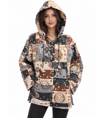 Cotton Multi Print Hooded Universal Pullover Jacket DT25803