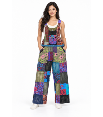 Cotton Multi Print Patchwork Jumpsuit Overall DT78