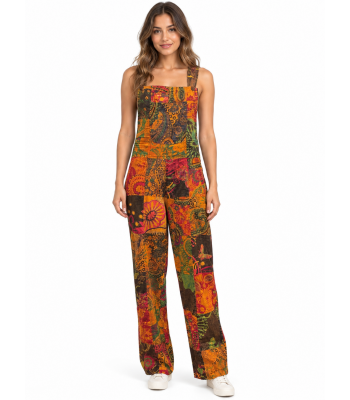 Cotton Multi Print Bohemian Himalayan Overall Jumpsuit HF14