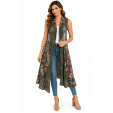 Women Multi Patchwork Long Open Front Vest Cardigan KBS2212