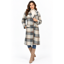 Women's Three Button patch pocket  Plaid long  cardigan Coat KBS24783