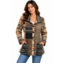 Women Multi Color Two Tone Aztec and Leopard Jacket KBS25503