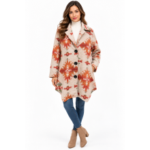Women Three Button Red Multi Western Aztec Jacket KBS25505