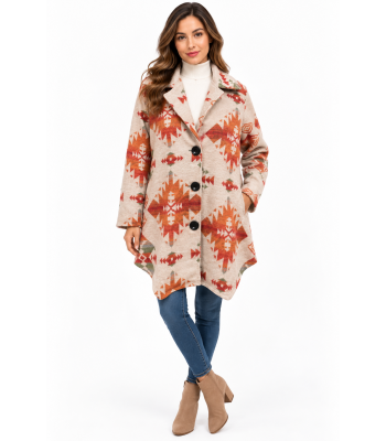 Women Three Button Red Multi Western Aztec Jacket KBS25505