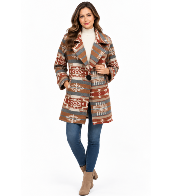 Women Single Button Vintage Aztec Coat Jacket KBS25506