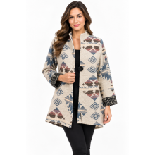 Women Single Button Grey Aztec Jacket KBS25507