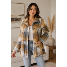 Women's Brown Four Button Paid Mountain Jacket Coat KBS26723