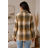 Women's Brown Four Button Paid Mountain Jacket Coat KBS26723