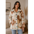 Women's Collar Three Button Grey With Brown  Aztec Plaid Jacket Coat KBS26726