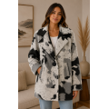 Women's Collar Single Button B/W Cow Print Plaid Jacket Coat  KBS26729