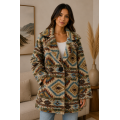 Women's Collar Single Button Brown Aztec Plaid Jacket Coat KBS26730