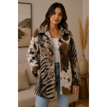 Women's Collar Three Button Cow Print Jacket Coat KBS26735