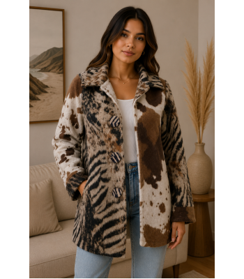 Women's Collar Three Button Cow Print Jacket Coat KBS26735