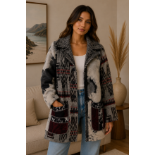 Women's Collar Four Button Cow Print  Aztec Jacket Coat KBS26736