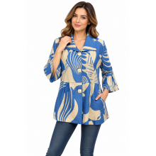 Women's 3/4 Quarter Blue Sea 3 Button Jacket KCT25008