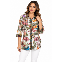 Floral Butterfly Button Down 3/4 Slv Shirt KCT25011