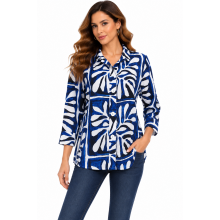 Women's  Blue and white leaf artwork  3/4 slv Maya Jacket KCT26129