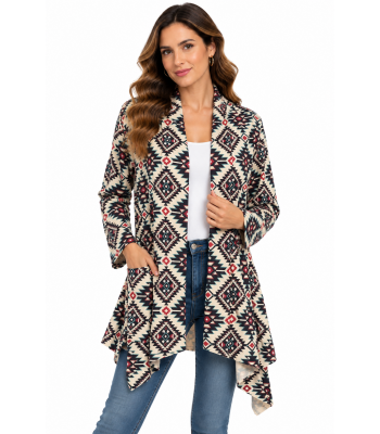 Women's Aztec Boho Vintage   Suede  Open Front  Cardigan KD22198