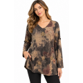 Women's Forest Dark Tap Slv V neck Tunic Top  KH26700