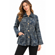 Women's Denim Blue Pocket Front Button Down Shirt  KH26703