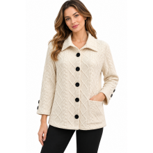 Women's Abstract Collar Five Button Single Pocket White Mountain Jacket KH26708