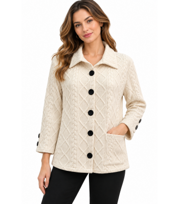Women's Abstract Collar Five Button Single Pocket White Mountain Jacket KH26708