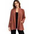  Women's Brown Two Button Decorative Pocket Open Front Jacket Cardigan KH26710