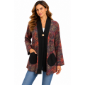 Women's Multi Color Red Wood Singe Button Open Front Jacket Cardigan KH26713