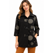 Women's Black and White Cloud Three Button kamana Jacket  KH26714