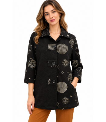 Women's Black and White Cloud Three Button kamana Jacket KH26714