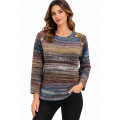 Women's Blue Multi Button Decorative Round Neck Sweater Top KM26877