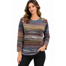 Women's Blue Multi Button Decorative Round Neck Sweater Top KM26877