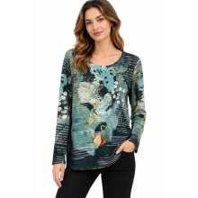 Women's Abstract Water Color Floral Round Neck Top  KJ26797