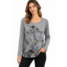 Women's Floral Artwork Round Neck Top KJ26799