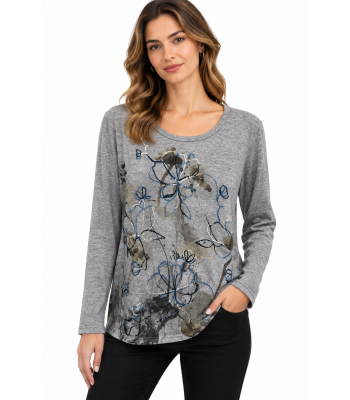 Women's Floral Artwork Round Neck Top KJ26799