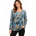 Women's Floral Water Mark Artwork Blue Mountain Top  KJ26801