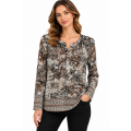 Women's Brown Floral V Neck Top  KJ26804