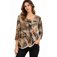 Women's Brown Abstract Art Round Neck Top  KJ26805