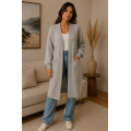 Women's Double Pocket Light Grey Open Front Sweater Cardigan KM26871