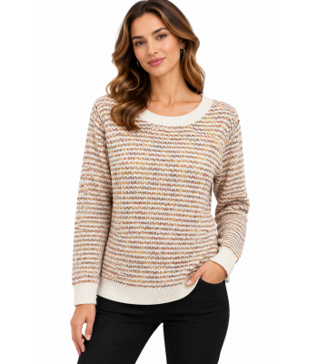 Women's  Gold  multi  Round Neck  Sweater Top KM26874