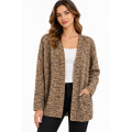 Women's Brown Multi Open Front Golden Sweater Cardigan KM26876