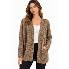 Women's Brown Multi Open Front Golden Sweater Cardigan KM26876
