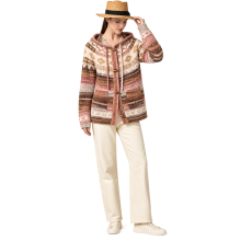 Women's Pink Multi Button Hood Rose Wood Sweater Jacket  KN26828