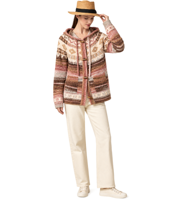 Women's Pink Multi Button Hood Rose Wood Sweater Jacket  KN26828