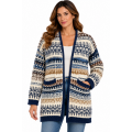 Women's Lake Tahoe Blue Two Pocket Open Front Sweater Cardigan  KN26830