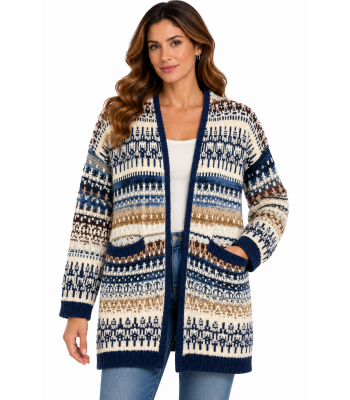 Women's Lake Tahoe Blue Two Pocket Open Front Sweater Cardigan  KN26830